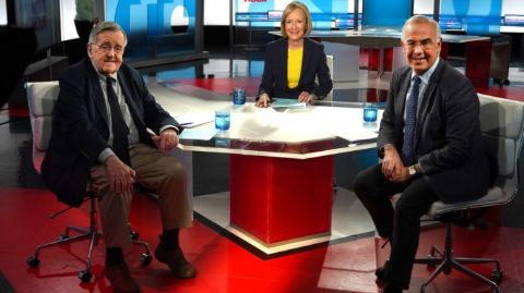 Mark Shields caught on the camera alongside colleagues from PBS Newshour.